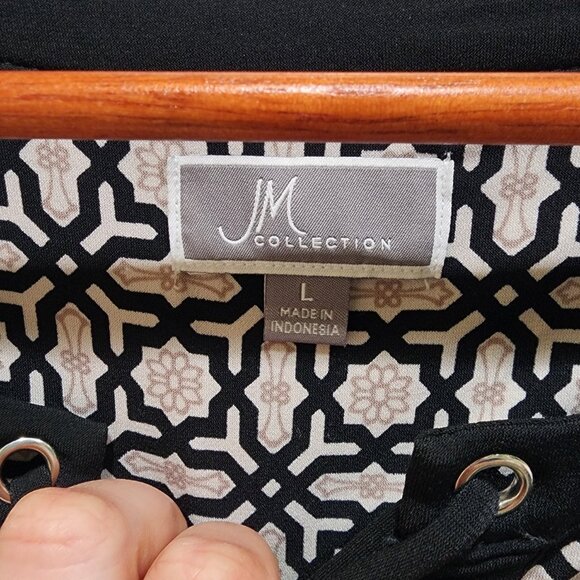 JM Collection Lace-Up Printed Tunic Top Women’s Large Boho Style Black Pink - Picture 5 of 14